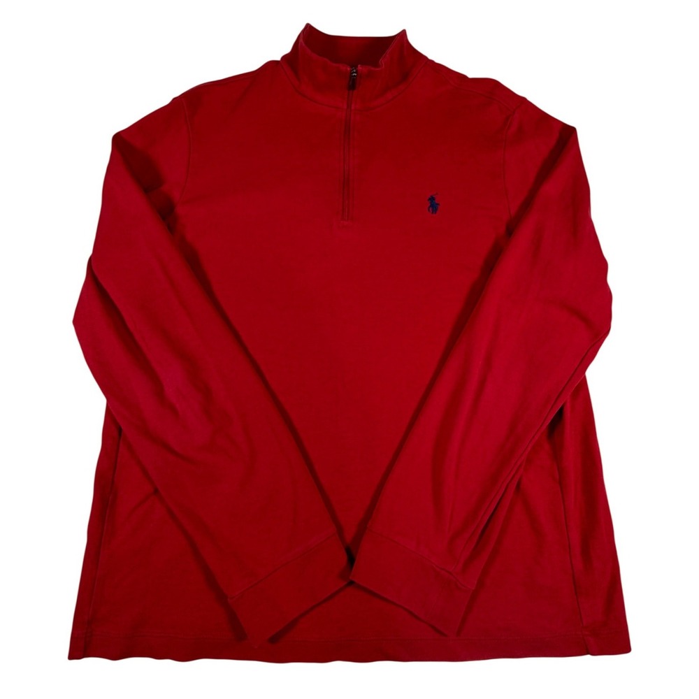 Polo Ralph Lauren Mens Red 100% Pima Cotton Quarter Zip Pullover Sweater Large